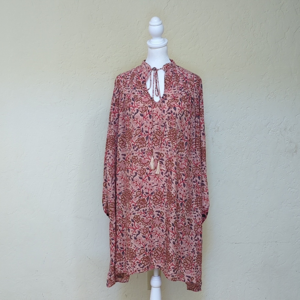 Natalie Martin Lizzy Long Sleeve Short Split Neck Dress in Dahlia Size Small